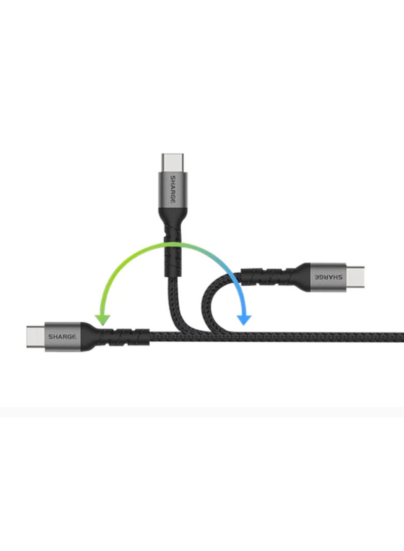 شارج كابل SHARGE SL105 المضفر من نوع USB-C إلى USB-C بقدرة 240 واط - شحن فائق السرعة بتقنية PD 3.1 ونقل بيانات بسرعة 480 ميجابت في الثانية، مصنوع من النايلون المتين، متوافق مع جميع منافذ USB-C - Image 4